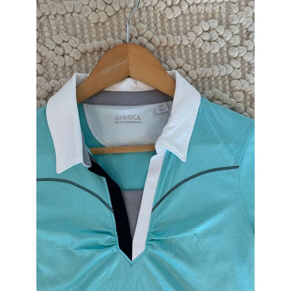 Annika Cutter And Buck Metallic Shiny Icy Blue Teal Golf Athletic Polo Small - Picture 2 of 6
